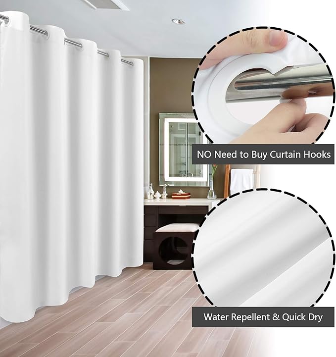 River Dream No Hook Hotel Cloth Shower Curtain Microfiber - Waterproof Soft Washable Fabric Shower Curtain or Liner with Magnets, White, Standard Size