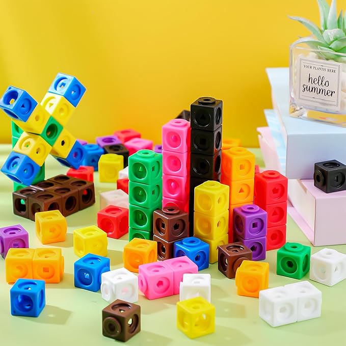 Jenaai 100 Pcs Linking Cubes Plastic Math Cubes Manipulative Counting Blocks STEM Snap Blocks Connecting and Counting for Early Math and Construction, Homeschool Preschool Supplies(Cute)
