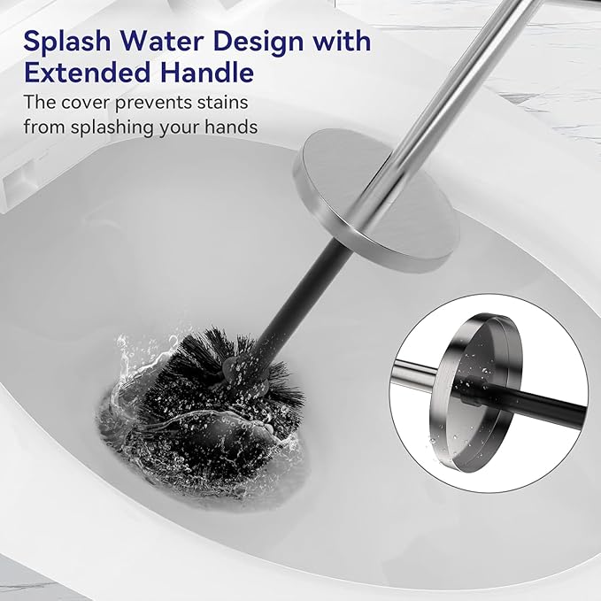 DOWRY Stainless Steel Freestanding Toilet Bowl Brush and Holder with Long Handle for Bathroom Storage Organization,Sturdy Deep Cleaning Toilet Bowl Cleaner,Nickel Round 2PCS