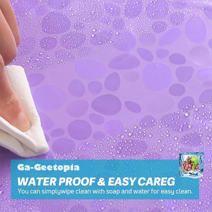 Ga-Geetopia EVA Purple Thin Shower Curtain Liner, Pebble Pattern 72x72 Inch Lightweight Plastic Bathroom Shower Showroom Inner Curtain with Rustproof Metal Grommets and Weighted Magnets(No Hooks)
