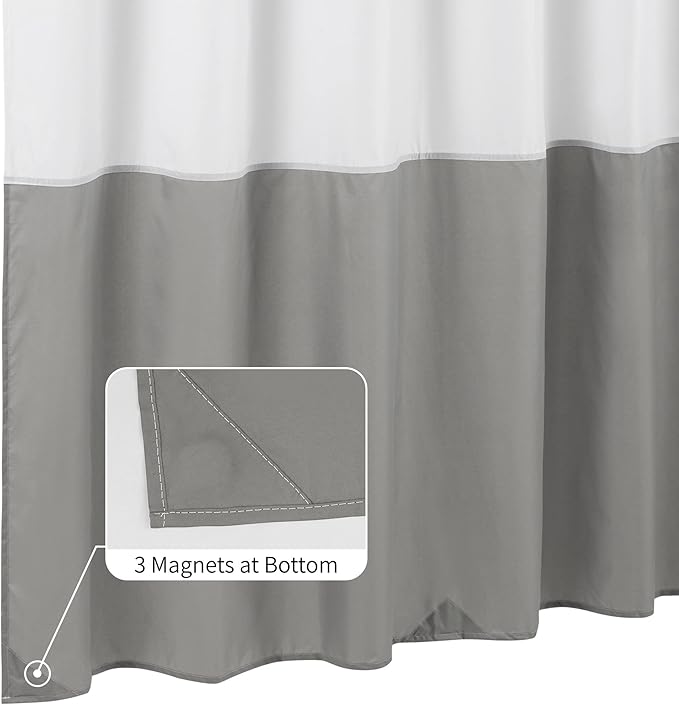ALYVIA SPRING Waterproof Fabric Shower Curtain Liner - Soft & Light-Weight Cloth Shower Liner, 3 Bottom Magnets, Hotel Quality & Machine Washable - Standard Size 72x72, White and Grey