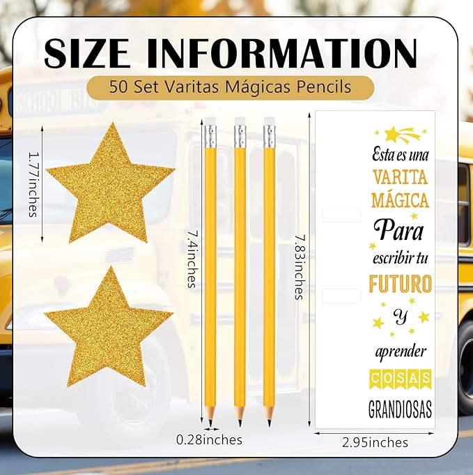 Colarr 50 Sets Varitas Mágicas Pencils Gifts Included 50 Pencils 50 Shimmering Star Stickers & 50 Inspirational Cards Birthday Welcome Party Favors Back to School Gifts