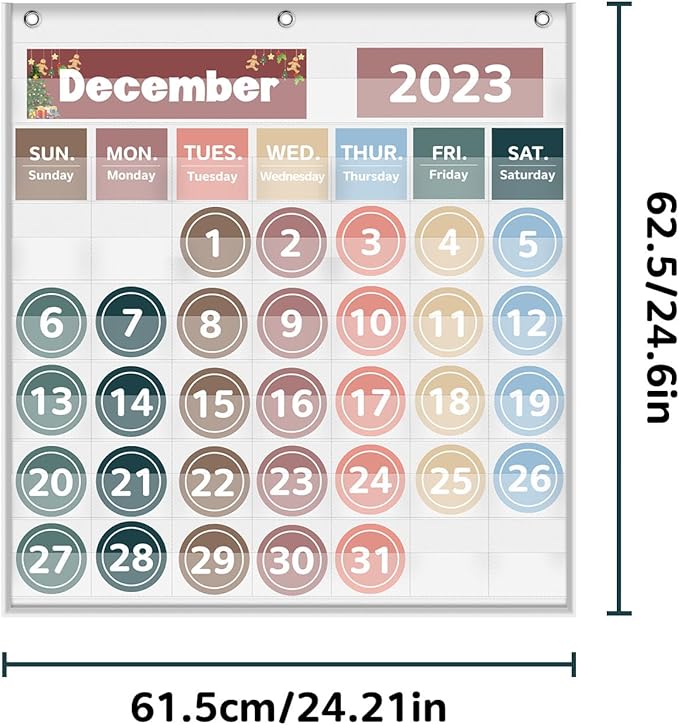 Monthly Calendar Pocket Chart for Classroom, Printed Days of The Week with Cards, Learning for Home or Kindergarten, Teacher Must Have Supplies That Fits Any School Décor (White)