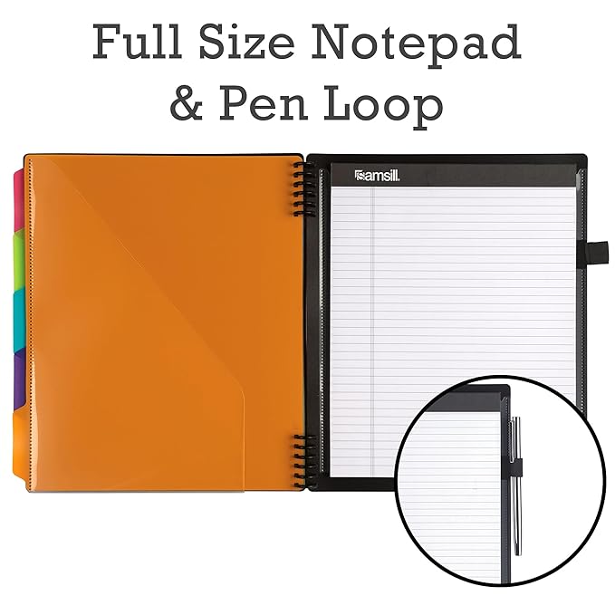 Samsill Spiral Folder Organizer - 5 Dividers & 10 Pockets with Notepad Holder, Multi Pocket Color Cordinated Folder Binder with Customizable Tabs, Document Organizer (Left Handed, Fashion)