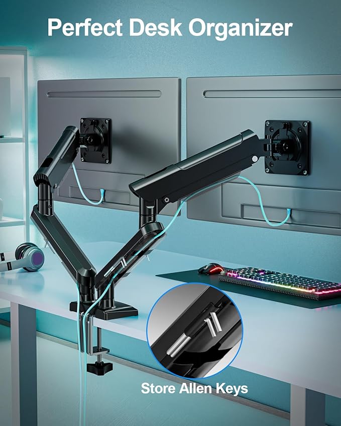 Dual Monitor Desk Mount, 13-32 inch Adjustable Full Motion Monitor Arm, Computer Display Stand Holder with Clamp and Grommet Base, Fits 4.4 to 22lbs Screens, VESA Mount Bracket, Black, Freelift Pro