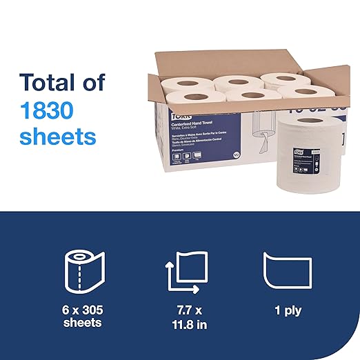 Tork Centerfeed Paper Wiper White M2, High Absorbency, 6 x 305 Sheets, 100230