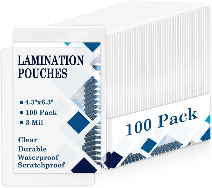 100 Pack 4“x6" 3mil Thermal Laminating Pouches Badge Laminate Pouches Clear Laminated Luggage Tags Printable Laminator Pouches for Business Permits Cards