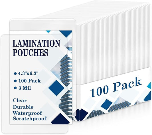 100 Pack 4“x6" 3mil Thermal Laminating Pouches Badge Laminate Pouches Clear Laminated Luggage Tags Printable Laminator Pouches for Business Permits Cards