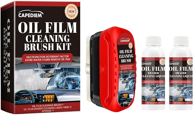 Automotive Oil Film Cleaning Brush for Car Windows, Glass Cleaning Board, Car Windshield Cleaner, Suitable for Windshield Glass Oil Film Remover (1, Red-black) (1, Red)
