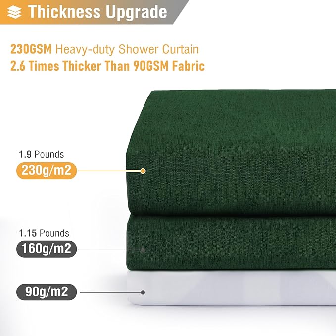 BTTN Stall Fabric Shower Curtain - 36x72 Inch Narrow Linen Textured Heavy Duty Shower Curtain Set with 6 Plastic Hooks, Hotel Luxury Half Waterproof Neutral Bath Curtains for Bathroom - Emerald Green