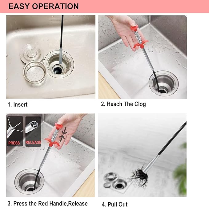 Drain Snake Drain Clog Remover Flexible Grabberable Pick Up Cleaning Tool Reacher Claw Stick, Drain Auger Grab Trash Hairs from Drain,Sink,Bathroom Tub Toilet Hose (118.1 Inch Drain Snake)