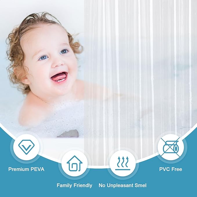 EurCross 92 inch Long Length Clear Shower Curtain Liner with Hooks and 5 Magnet Weights, Heavy Duty Waterproof Premium 9G Transparent PEVA Extra Long Shower Curtain 72x92 inch