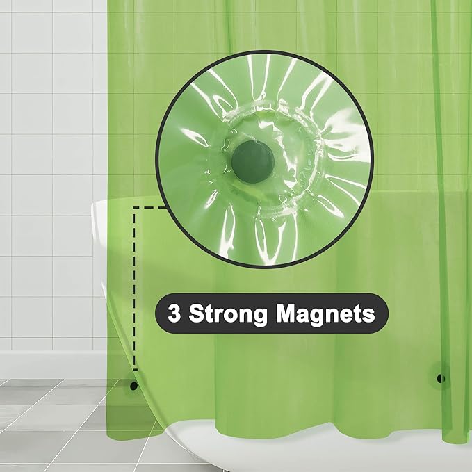 Barossa Design Clear Green Long Shower Curtain Liner 78" Height - 3 Magnets & Waterproof Lightweight PEVA Shower Liner for Bath Tub, PVC Free, Metal Grommets, Clear Green, 72x78