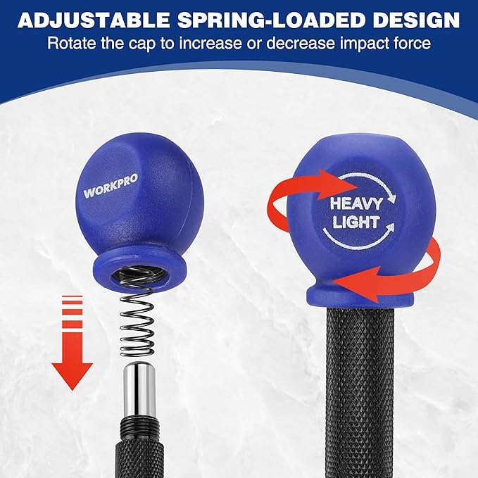 WORKPRO 5" Automatic Center Punch for Metal, Adjustable Spring Loaded Center Punch with Cushion Cap, Metal Punch Tool, Center Hole Punch for Wood, Metal, Plastic