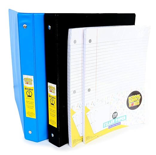 School Supply Boxes | High School Case (2 Boxes) | Back to School Essentials Kit for Students & Teachers | Includes 1" Binders, College-Ruled Notebooks, Highlighters, Markers, & More