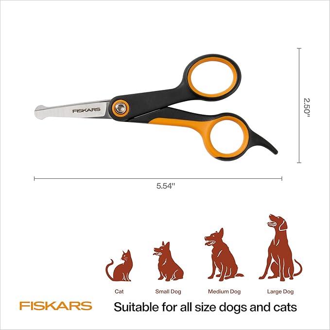 Fiskars Pet, Dog & Cat Grooming Scissors, Rounded Tips & SoftGrip Handle, Cat and Dog Supplies, 5.5”, Orange/Black, Detailing Scissors