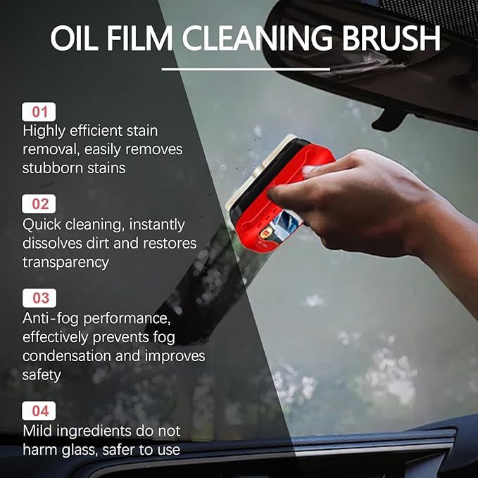 Automotive Oil Film Cleaning Brush for Car Windows, Glass Cleaning Board, Car Windshield Cleaner, Suitable for Windshield Glass Oil Film Remover (1, Red-black) (1, Red-white)