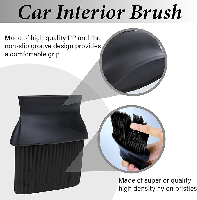 Car Interior Brush, Automotive Interior Dusting Brush, Car Interior Cleaning Brush, Bristles Detailing Brush Dusting for Car Interior, Dashboard, Air Conditioner Vents, Leather, Computer (Black)
