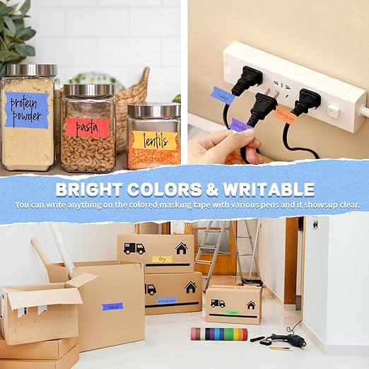 12PCS Colored Masking Tape, Colored Tape for Kids Art Supplies, DIY Craft Tape, Colored Painters Tape for Labeling, Classroom, Decorative, Rainbow Color Tape Rolls 2/3In x 13Yards(1.7cm x 12m)