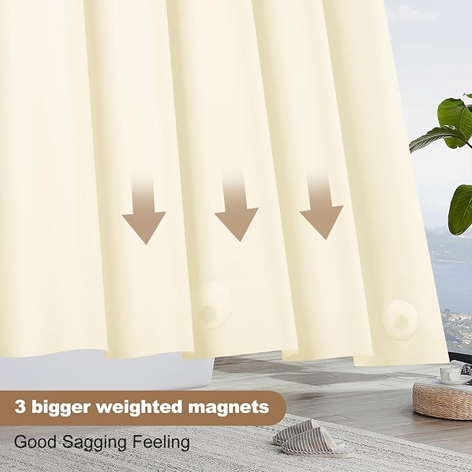 UFRIDAY Stall Shower Curtain Liner Long 48 x 78 inch, Beige Shower Liner with 3 Large Magnets, Narrow Cloth Bathroom Curtain Extra Long for Single Stall