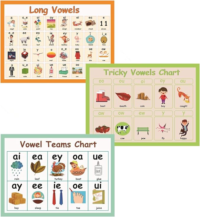 LUGMAZU 11Pcs/Set English Phonics Posters for Classroom, R Controlled Vowel Learning Wall Strip for Kids, Vowel Team Phonics Bulletin Board Set for School,Teacher Tool Supplies, 8.3''x11.7''