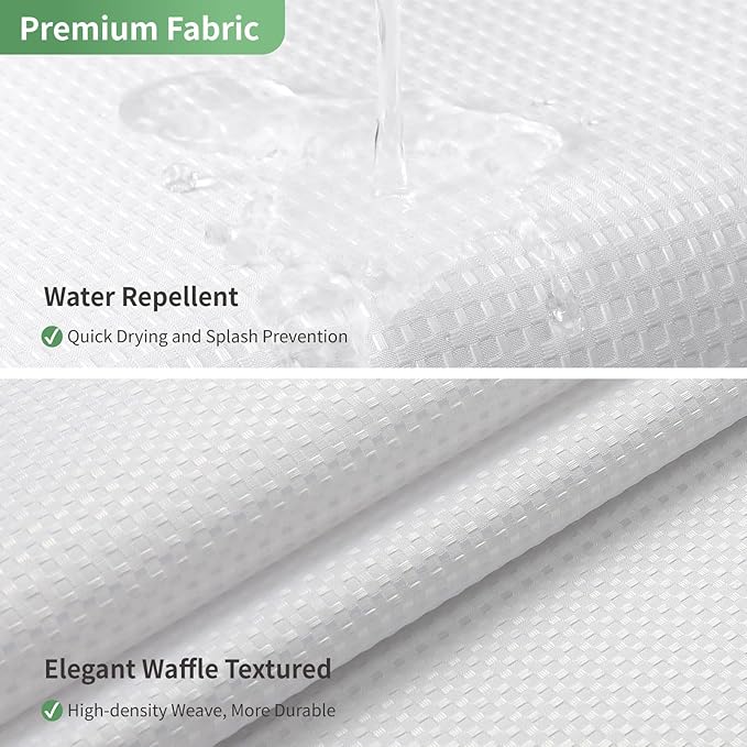 Extra Long No Hook Shower Curtain with Snap-in Fabric Liner Set,White Waffle Weave Shower Curtains for Bathroom,Hotel Luxury Decor Bathroom Curtain Set,Waterproof & Washable,71Wx86H