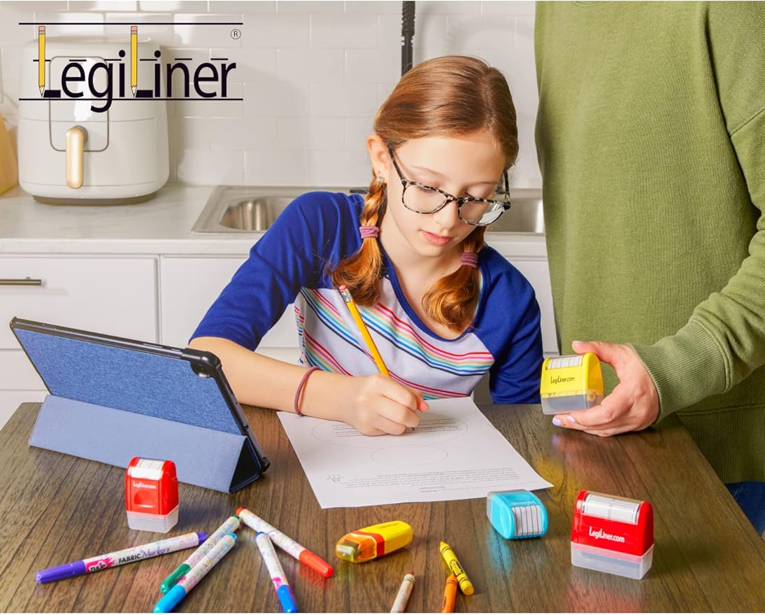 LEGILINER 3/4" Dashed Handwriting line, Rolling, self-Inking Stamp. Handwriting Practice Tool for Teachers/OT’s/Homeschool/Special Ed. Pre-K/Kindergarten/1st Grade Size. (Shaded 3/4)