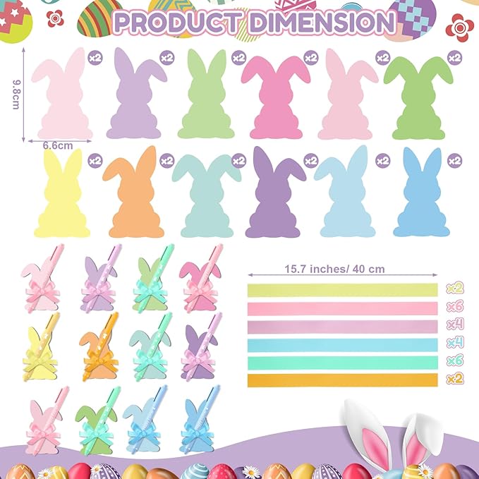 24 Set Easter Bunny Sticky Notes and Pens Set Easter Gifts Colorful Rabbit Self Sticky Note with Pens Rabbit Memo Pads for Classroom Office Supplies Goodies Bag Basket Stuffer Prizes