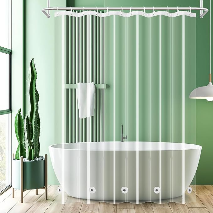 UFRIDAY 96 inches Shower Curtain Liner Long Clear, Waterproof PEVA, Metal Grommets, Clear, Extra Long, Weighted Tall 72x96 inch Bathroom Shower Curtain Liners with 5 Weights