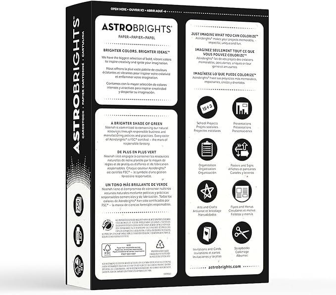 Astrobrights® Card Stock, Stardust White, Letter (8.5" x 11"), 65 Lb, Pack Of 250