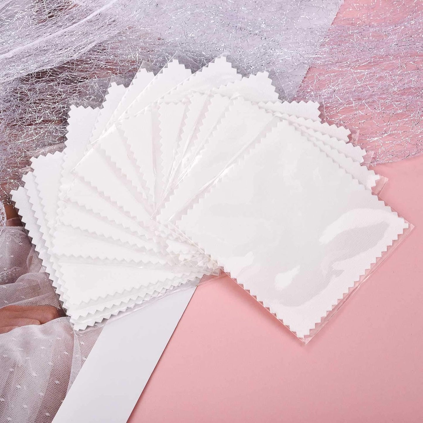 SEVENWELL 50pcs Jewelry Cleaning Cloth White Polishing Cloth for Sterling Silver Gold Platinum Small Silver Polish 8x8cm