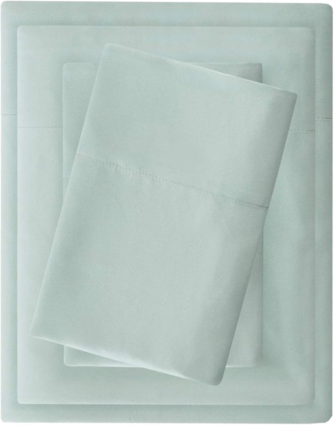 Madison Park 3M Microcell Bed Sheet Set Color Fast, Wrinkle and Stain Resistant, Soft Sheets with 16" Deep Pocket All Season, Cozy Bedding-Set, Matching Pillow Case, Full, Seafoam, 4 Piece