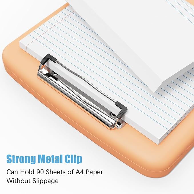 Hongri Clipboard with Storage with Pen Holder, Folder Nursing Clip Board 8.5 x 11 Foilo-Side Opening, High Capacity, Light Weight for Teachers, Classroom. Size 14 x 9.6 x 1.2 in(Light Orange)