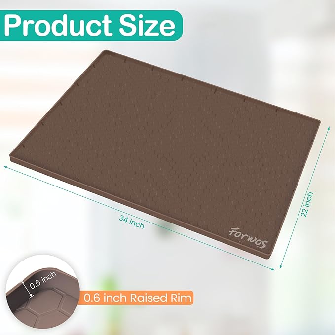 Waterproof Under Sink Mat 34" x 22", Silicone Cabinet Liner, Rubber Protector for Kitchen and Bathroom, Keeps Cabinets Clean, Dry, and Organized (Brown)