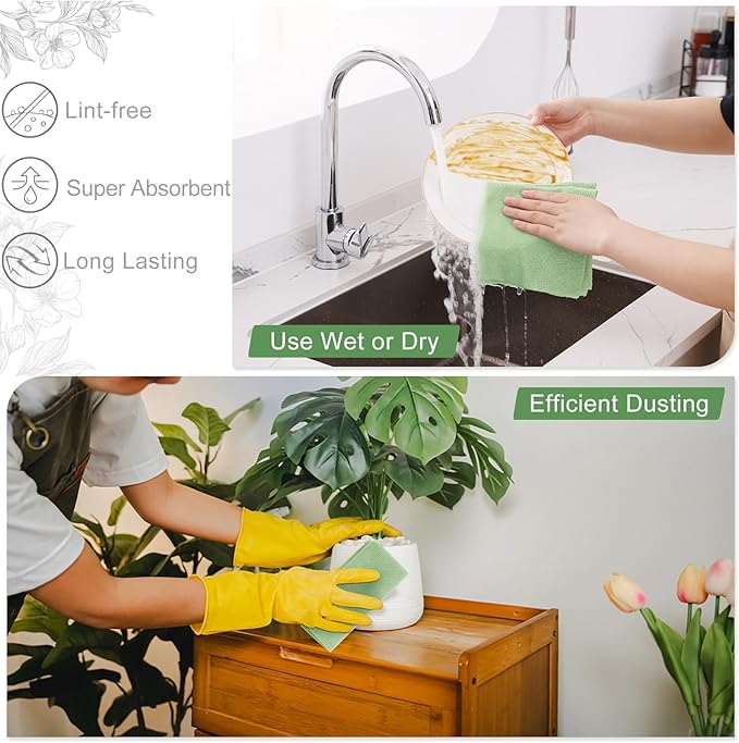 Homaxy Tear Away Dish Cloths Rolls, 75 Sheets-11.8" X 11.8", Reusable Washable Dish Towels for Kitchen, Ultra Absorbent and Quick Drying Microfiber Cleaning Rags, Green
