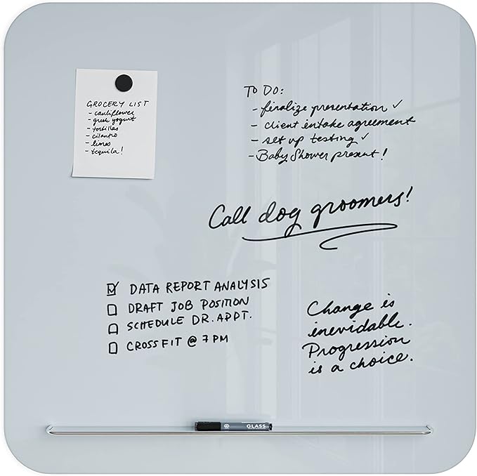 U Brands Magnetic Glass Dry-Erase Board with Floating Tray (36" W x 36" H)