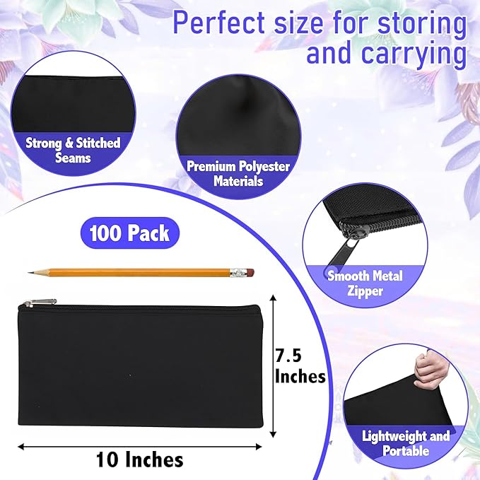 Trail maker Bulk Pencil Case Bags Bundle with Zipper for Kids, School, Offices | Colorful Pencil Pouches in Bulk Packs