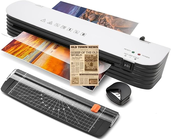 ASHATA SL299 Thermal Laminator Machine, 9 inch Hot Cold Laminating Machine with Paper Cutter and Corner Rounder, Anti Jam Lamination Machine for Laminate Recipe Cards, Photos and
