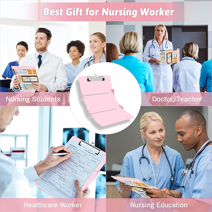 Nursing Clipboard Foldable Clipboard Medical: Edition Cheat Sheets Aluminum 3 Layers Foldable Clipboards Nursing Pocket Size Profile Clip Nurse Clipboards Notepad for Nurses Students and Doctors