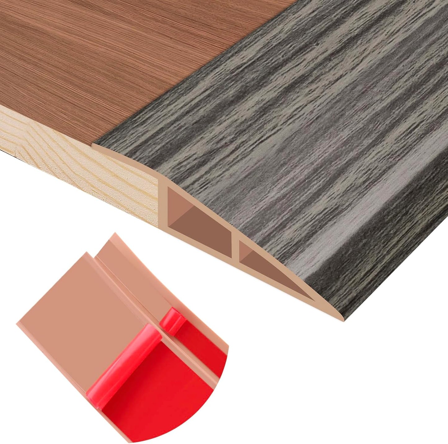 Floor Transition Strip Self Adhesive Vinyl Door Threshold for Doorways Carpet Edging Trim Overlap Edge Reducer for Laminate Floor, Carpet, Tile (Grayish Brown Wood Grain, 3/5" to 4/5", 6.6Ft)