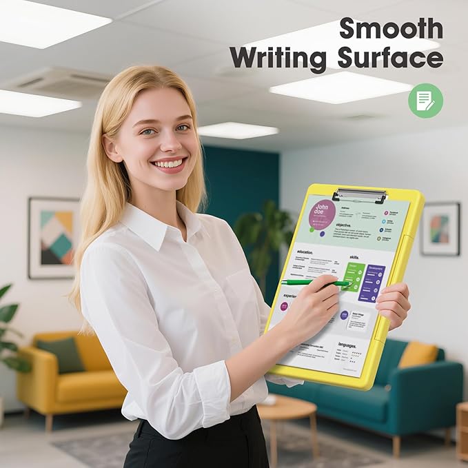 Legal Size Clipboard with Storage, High Capacity 8.5 x 14 Clip Board for Lawers, Folio & Side-Opening, Size 15 x 10 x 1.2 in, Yellow