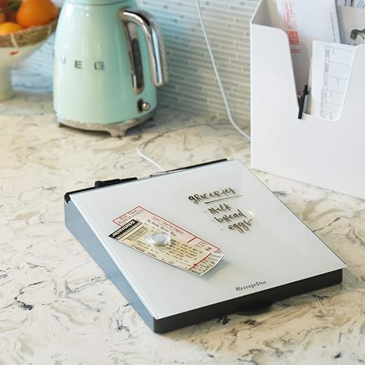 ECR4Kids MessageStor Dry-Erase Glass Board Memo Station, Desk Organizer, White