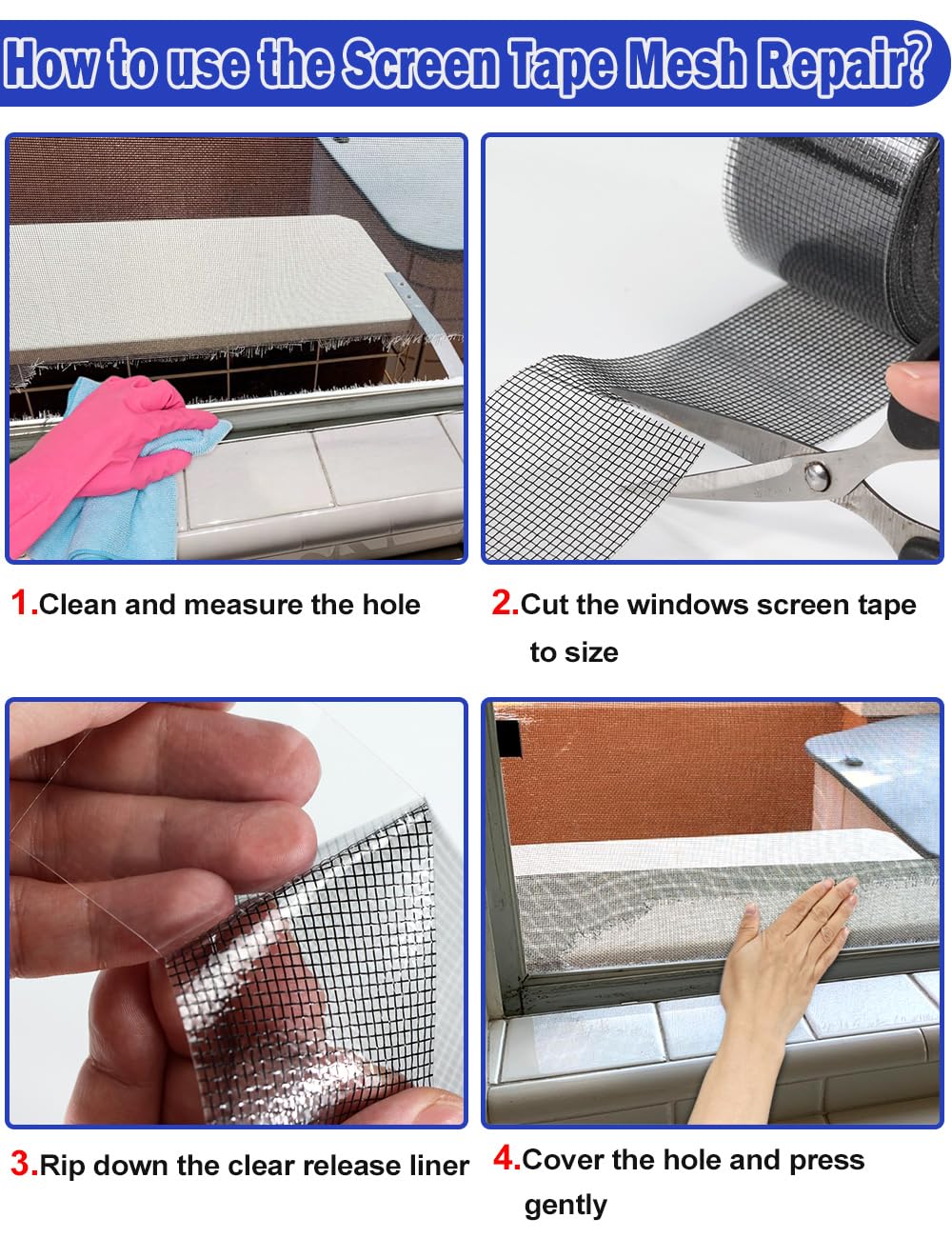 wohohoho Window Screen Repair Tape, 2 in X 20 FT (240IN) Grey Screen Patch Repair Kit, 3-Layer Strong Adhesive Invisible Screen Tape Mesh Repair for Windows, Doors Garage Mosquito Net Magnetic Screen