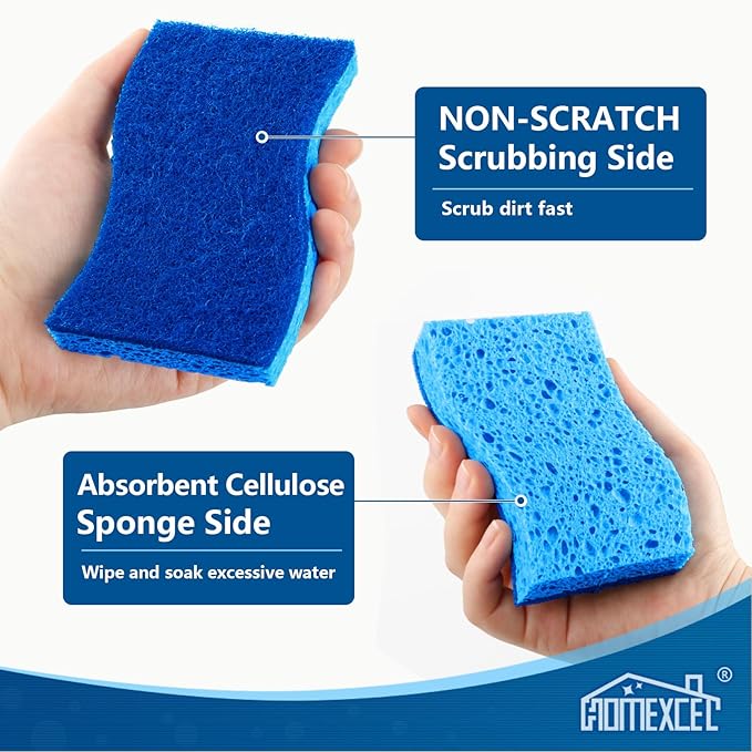 HOMEXCEL Sponges Kitchen 24pcs Non-Scratch for Dishes, Blue Scrub Cleaning Sponge for Non-Coated Cookware, Dishes, Pots, Pans, Dual Sided Dish Sponge for Kitchen, Household, Bathroom