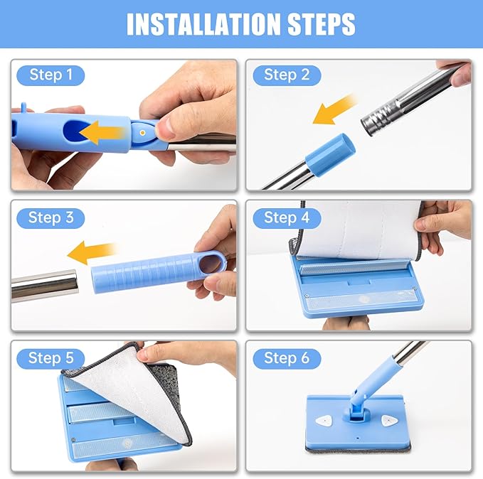 Wall Cleaner Mop with Long Handle 86 Inches, 4-in-1 Ceiling Cleaning Tool Duster with 8 Replacement Microfiber Chenille Pads for Walls, Baseboard, Ceiling, Window, Floor, Cabinet (Light Blue)