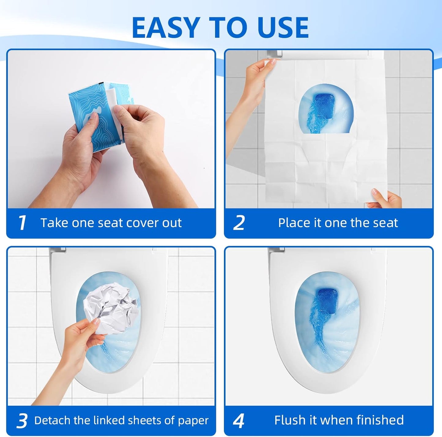 TenFans Flushable Water-Soluble Toilet Seat Covers (120 Pack) - Disposable Toilet Paper Liners for Kids Potty Training, Adults & Travelers - Public Restroom & Camping Essentials