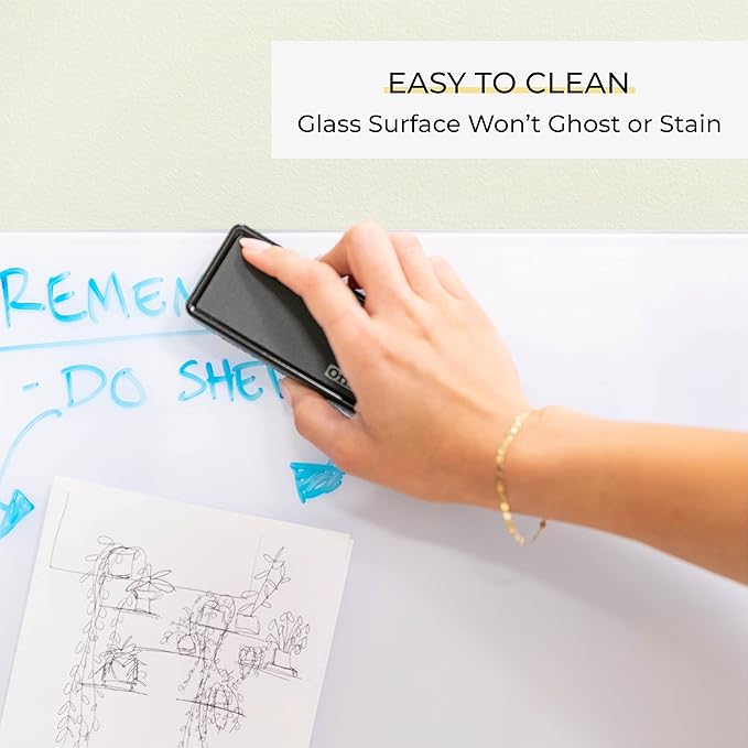 ECR4Kids MessageStor Magnetic Dry-Erase Glass Board with Magnets, 17.5in x 17.5in, Wall-Mounted Whiteboard, White Brick, 2-Pack