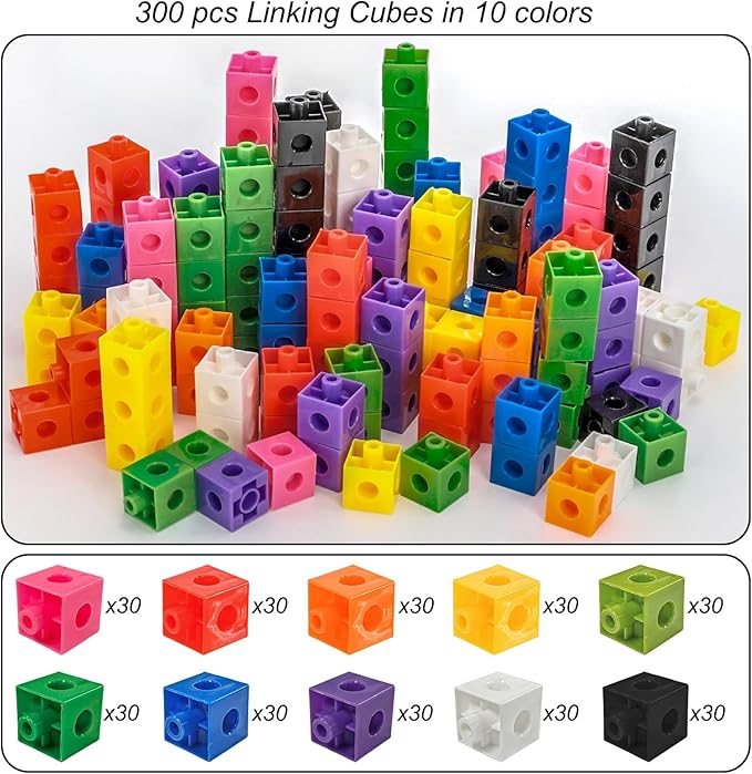 ZEAYEA 300 Pcs Linking Cubes with Storage Box, Counting Blocks for Math Learning and Fun Activities, Math Manipulatives Educational Supplies for Spatial Intelligence, Counting, Creativity