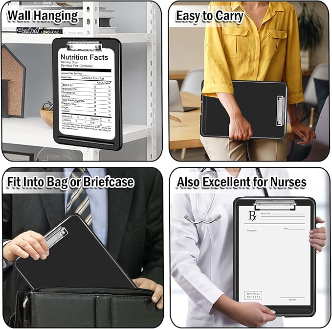 Clipboard with Storage, Clipboards 8.5x11 with Storage, Nursing Clip Board Foldable, Smooth Writing with Pen Holder Clipboards, High Capacity Storage Clip Board for Office Storage, Nurse(Black)