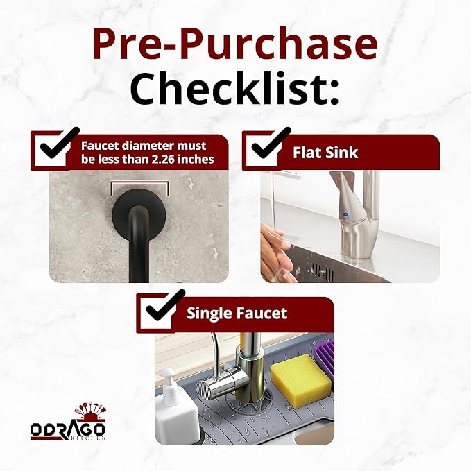 Odrago Silicone Faucet Mat (14.17"x5.70"x0.59"), Bathroom, Countertop and Kitchen Sink Splash Guard, Anti-Slip Faucet Drip Catcher Tray, 90-Degree Foldable Edge, Sloped Design for Fast Drying, Grey
